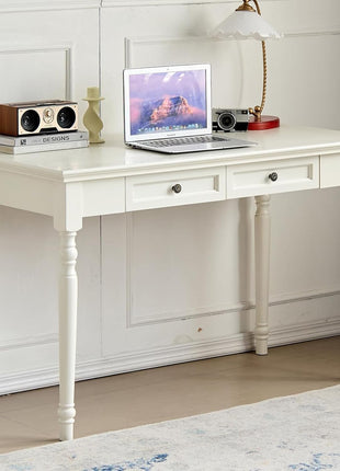 White Desk with Drawers, 47 Inch Home Office Desks Solid Wood Writing Desk for Home Office, Study Workspace or Bedroom-0