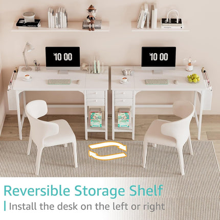 White Small Desk with Drawers - 40 Inch Computer Desk for Small Space Home Office, Modern Simple Study Writing Table PC Desks-3