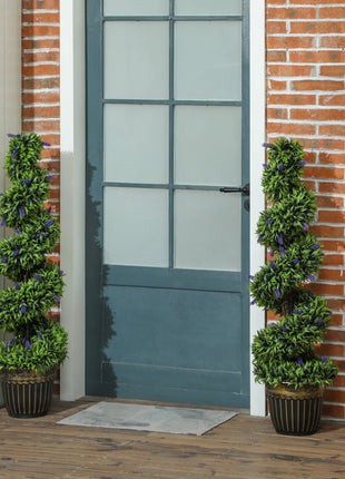 Set of 2 Decorative Artificial Plants, Boxwood Spiral Topiary Tree with Lavender and Pot, Fake Plants for Home Indoor Outdoor Decor, 115cm-1