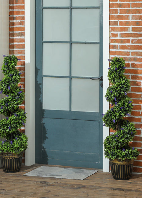 Set of 2 Decorative Artificial Plants, Boxwood Spiral Topiary Tree with Lavender and Pot, Fake Plants for Home Indoor Outdoor Decor, 115cm-1