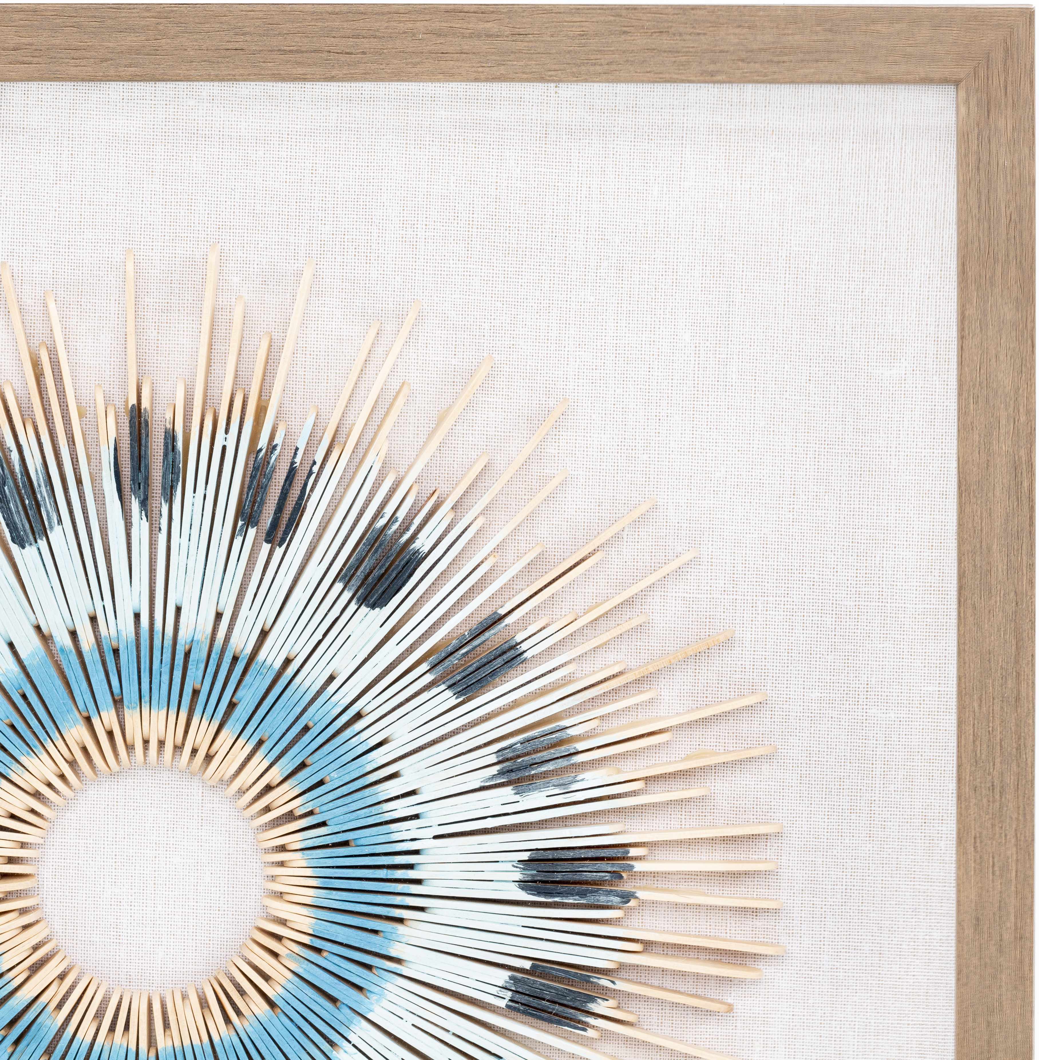Decorative wall art with a circular design featuring blue and gold colors on a white background.