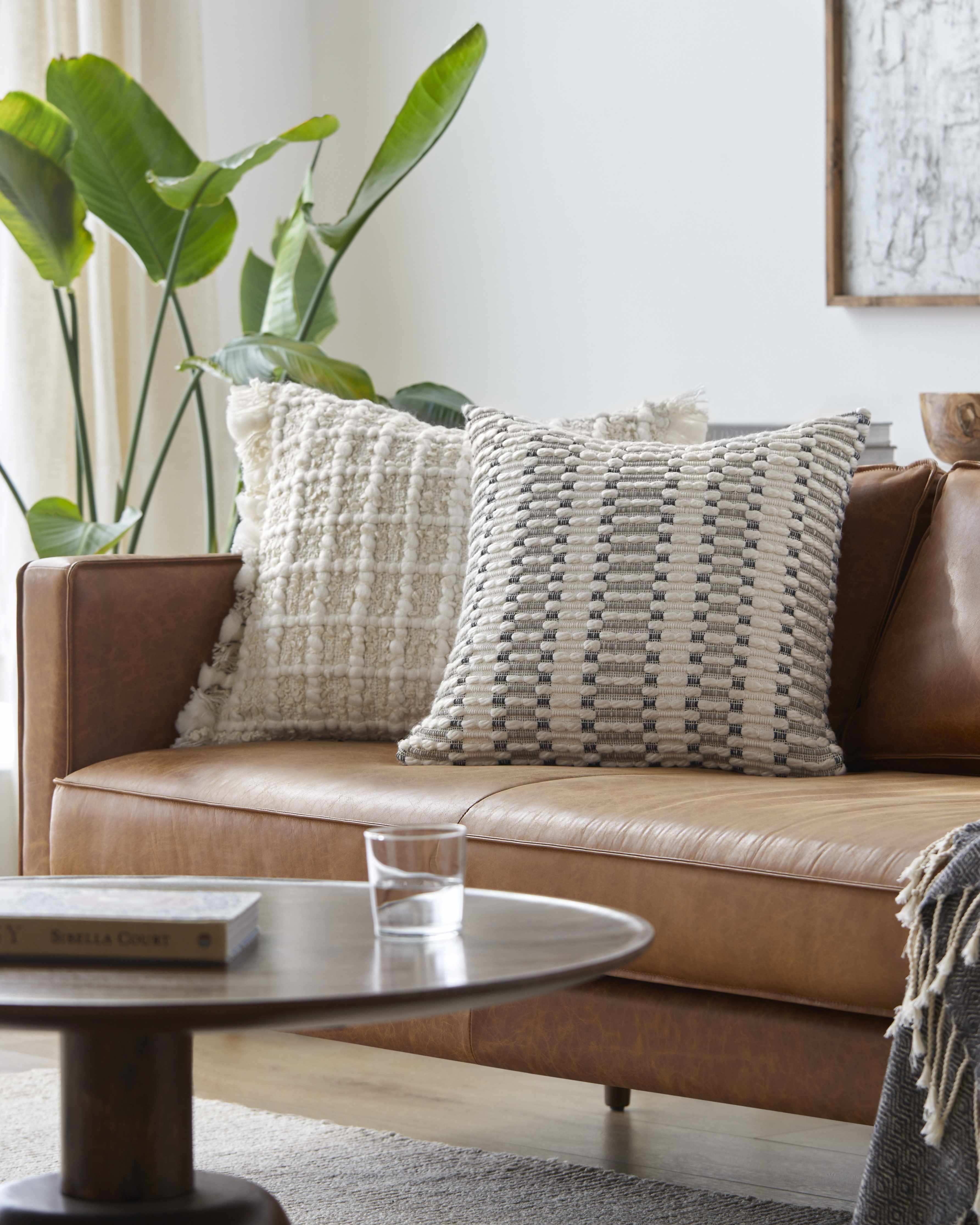 Hardy Haus Ahmoua Cream Textured Square Throw Pillow | Transitional Woven Polyester Accent