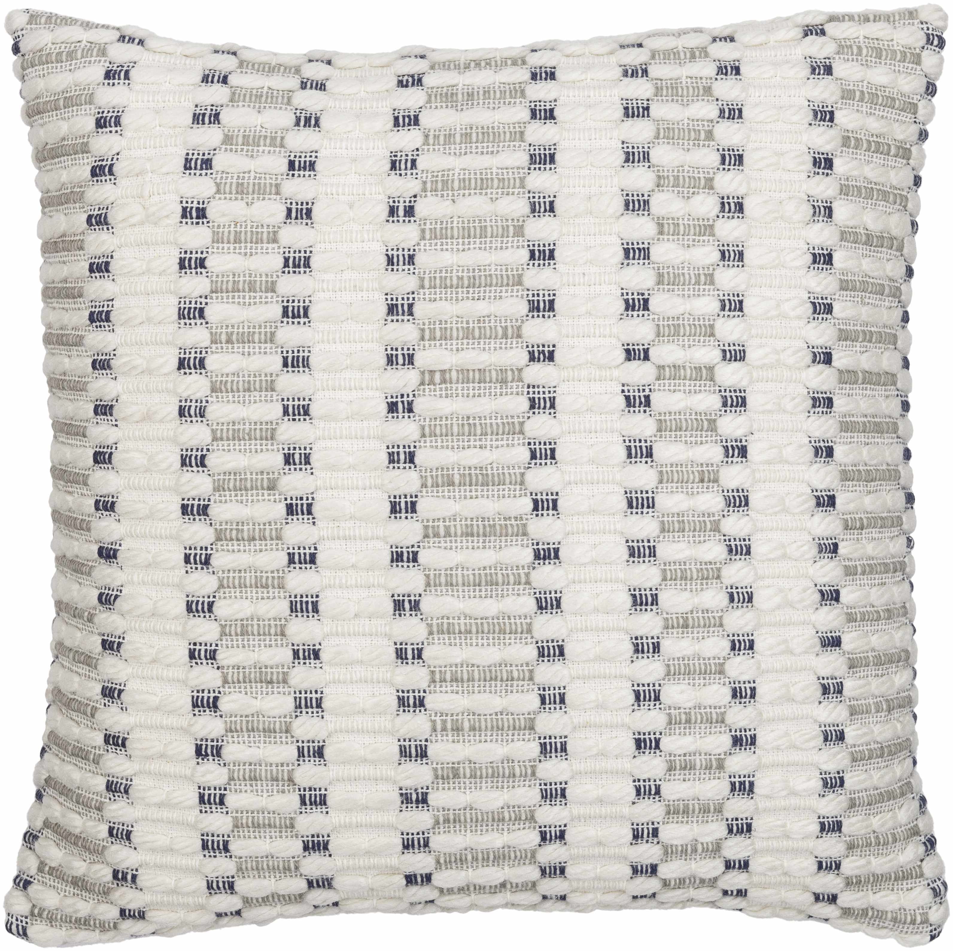Textured pillow with a pattern of small squares on a white background